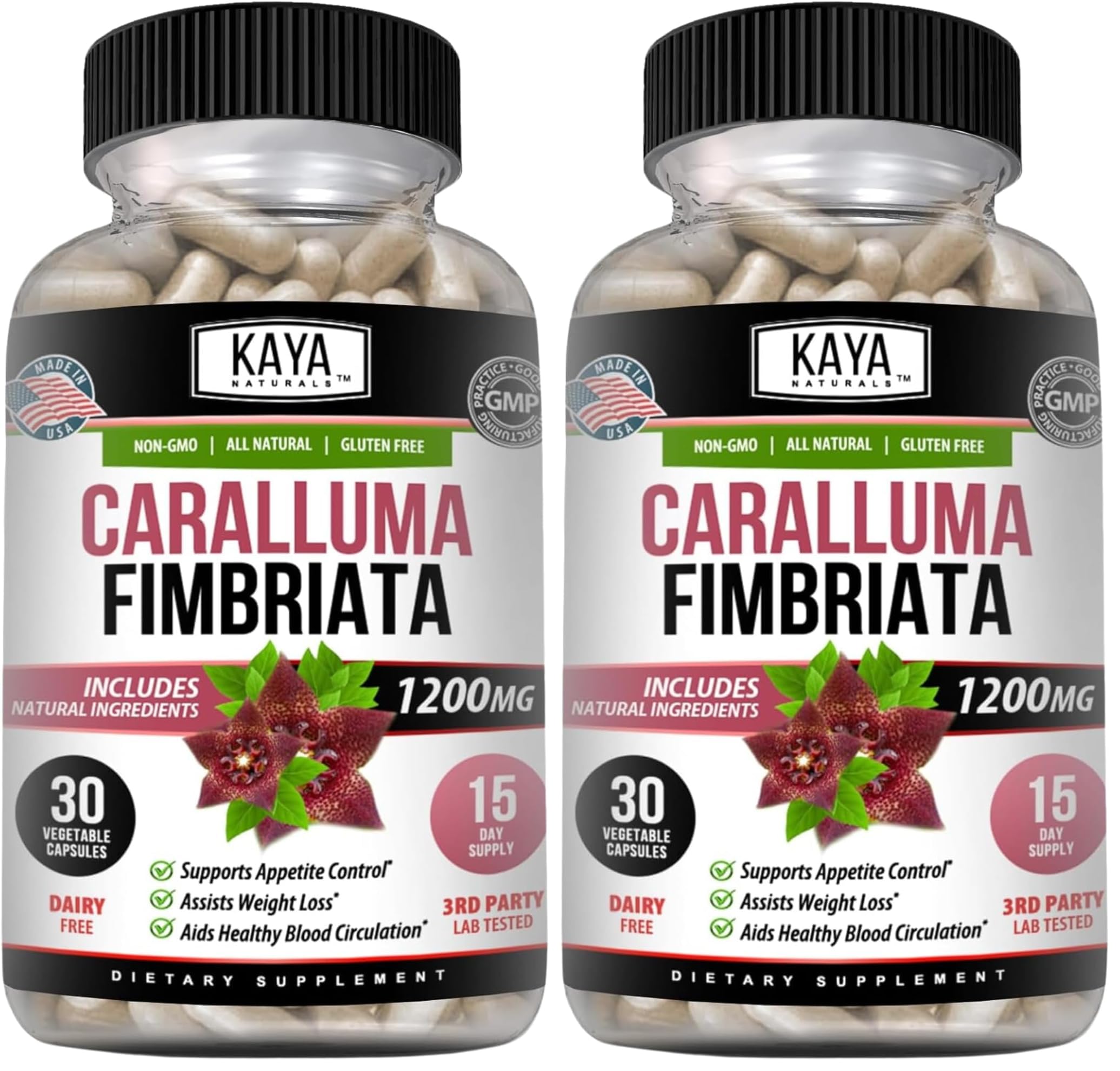 Kaya Naturals Caralluma Fimbriata bottle front promoting endurance support.