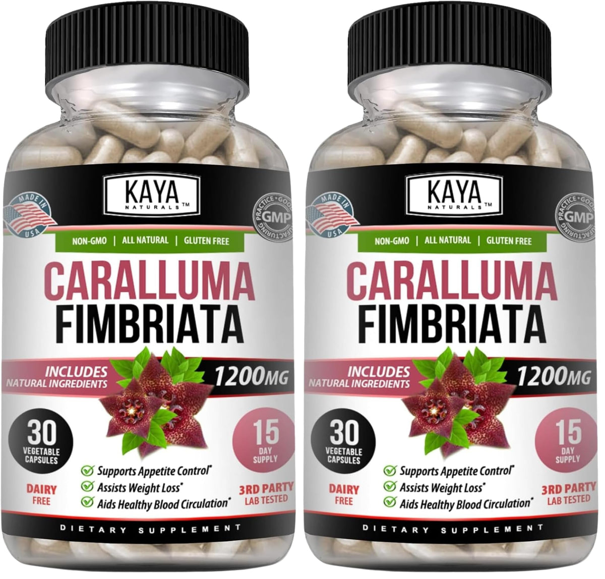 Kaya Naturals Caralluma Fimbriata bottle front promoting endurance support.