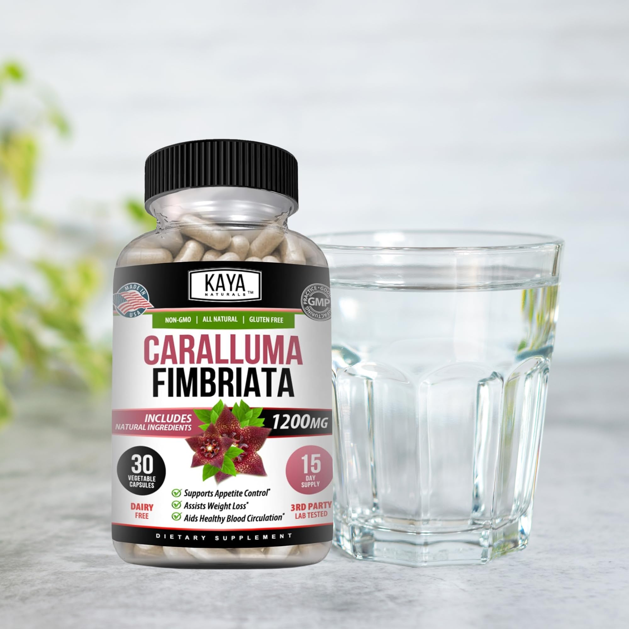 Two Kaya Naturals Caralluma Fimbriata bottles on a shelf.