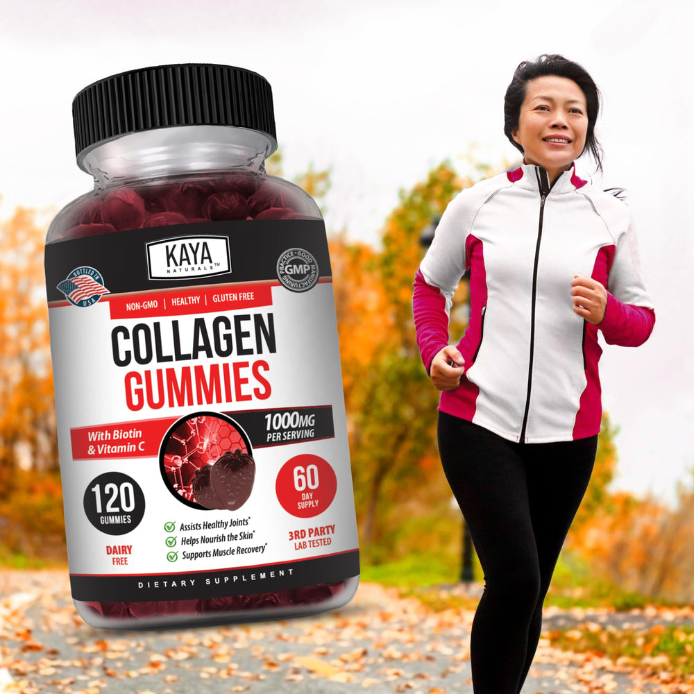 Kaya Naturals Collagen Gummy hands holding bottle, simple daily ritual on the go.