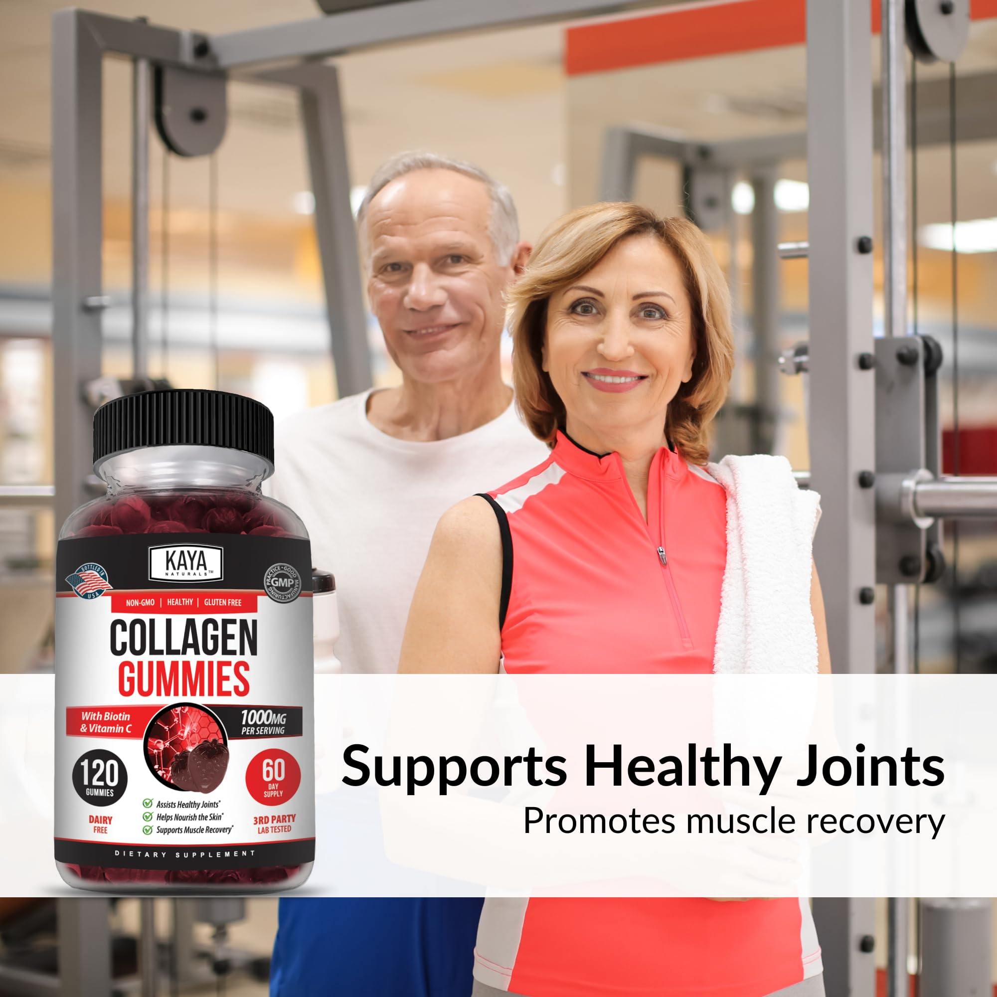 Kaya Naturals Collagen Gummy strawberry flavor, enjoyable way to take collagen peptides daily.