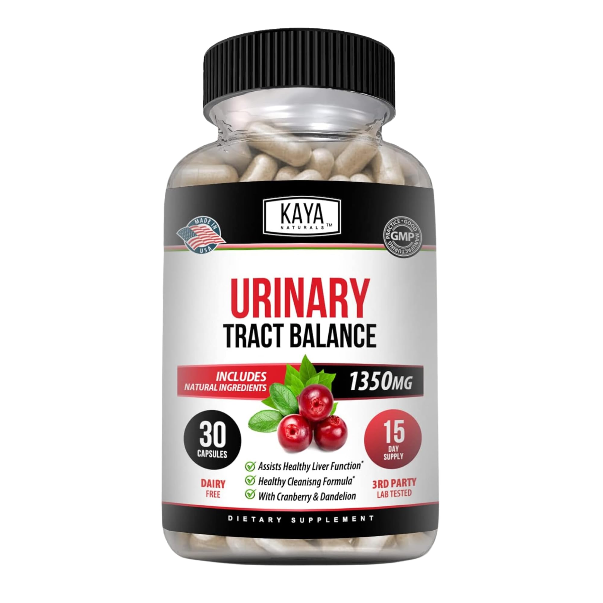 Kaya Naturals D-Mannose bottle with cranberry supports urinary balance.