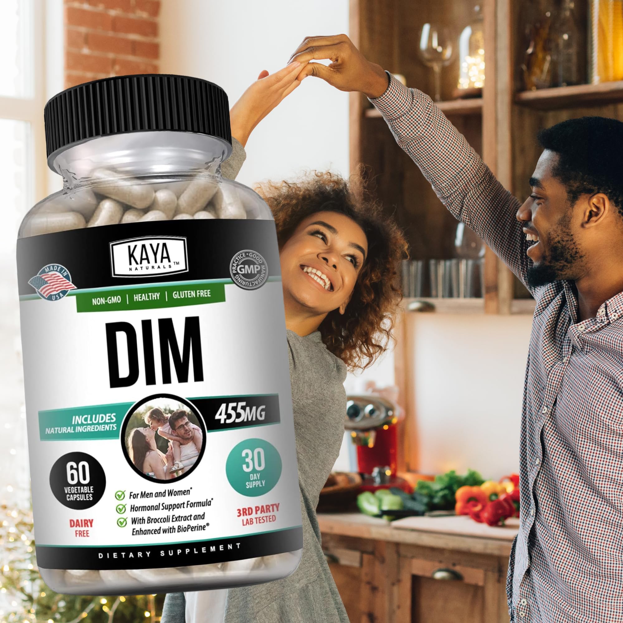 Kaya Naturals DIM Ultra lifestyle shot suggesting taking with meals for best absorption.