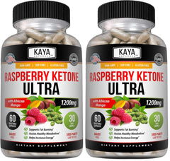 Kaya Naturals Raspberry Ketone bottle promotes energy support during daily activities.