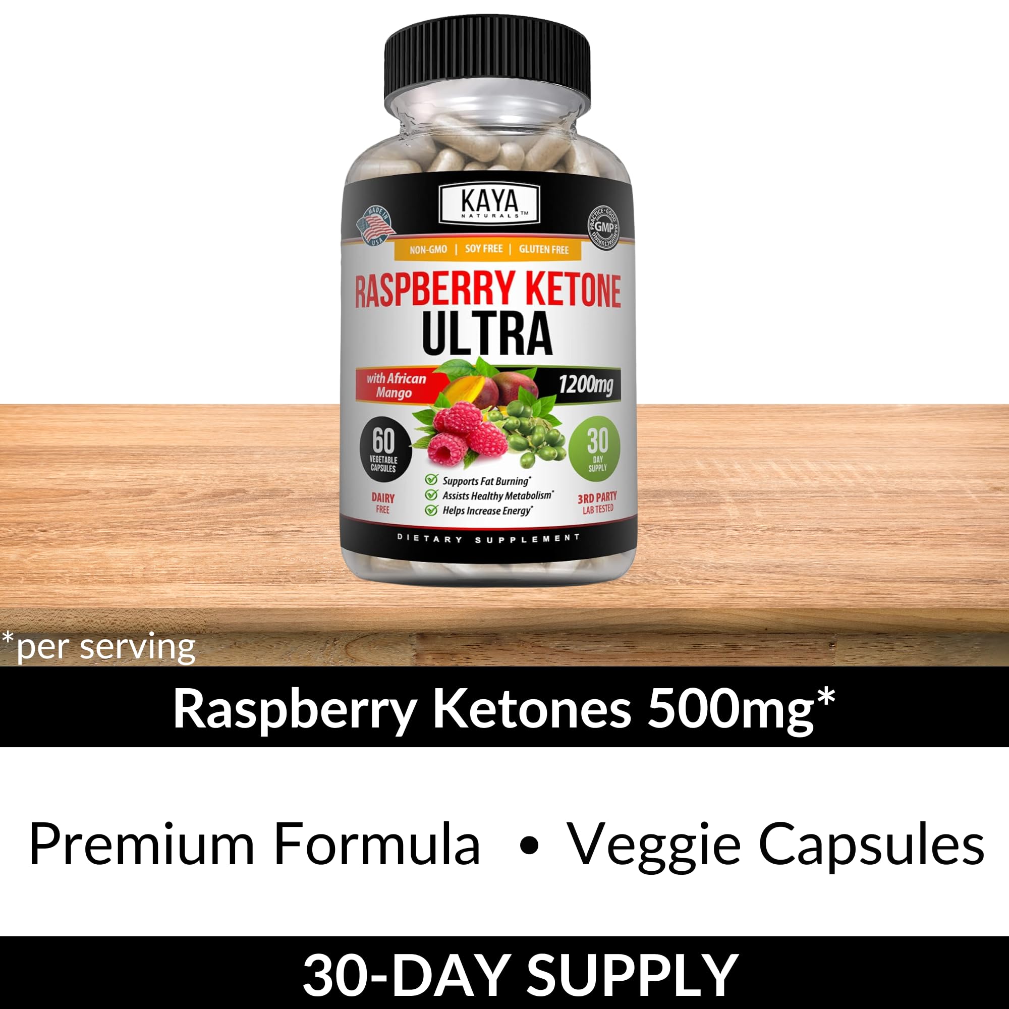 Kaya Naturals Raspberry Ketone dose cap shows easy, on-the-go usage.