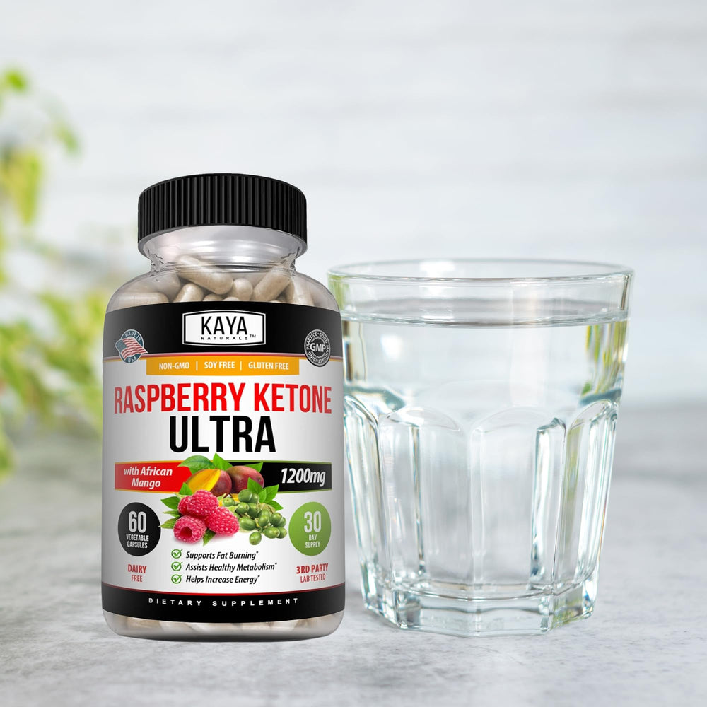 Kaya Naturals Raspberry Ketone front label emphasizes premium blend.