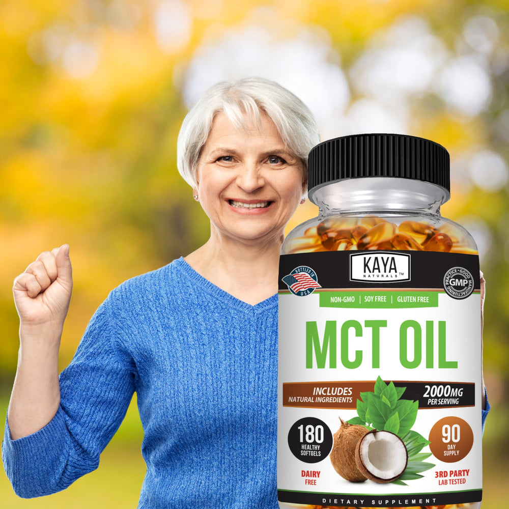 Kaya Naturals MCTOil 2000mg highlighting coconut origin ingredients