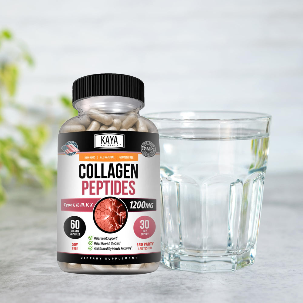 Kaya Naturals capsules with glass of water for daily routine.