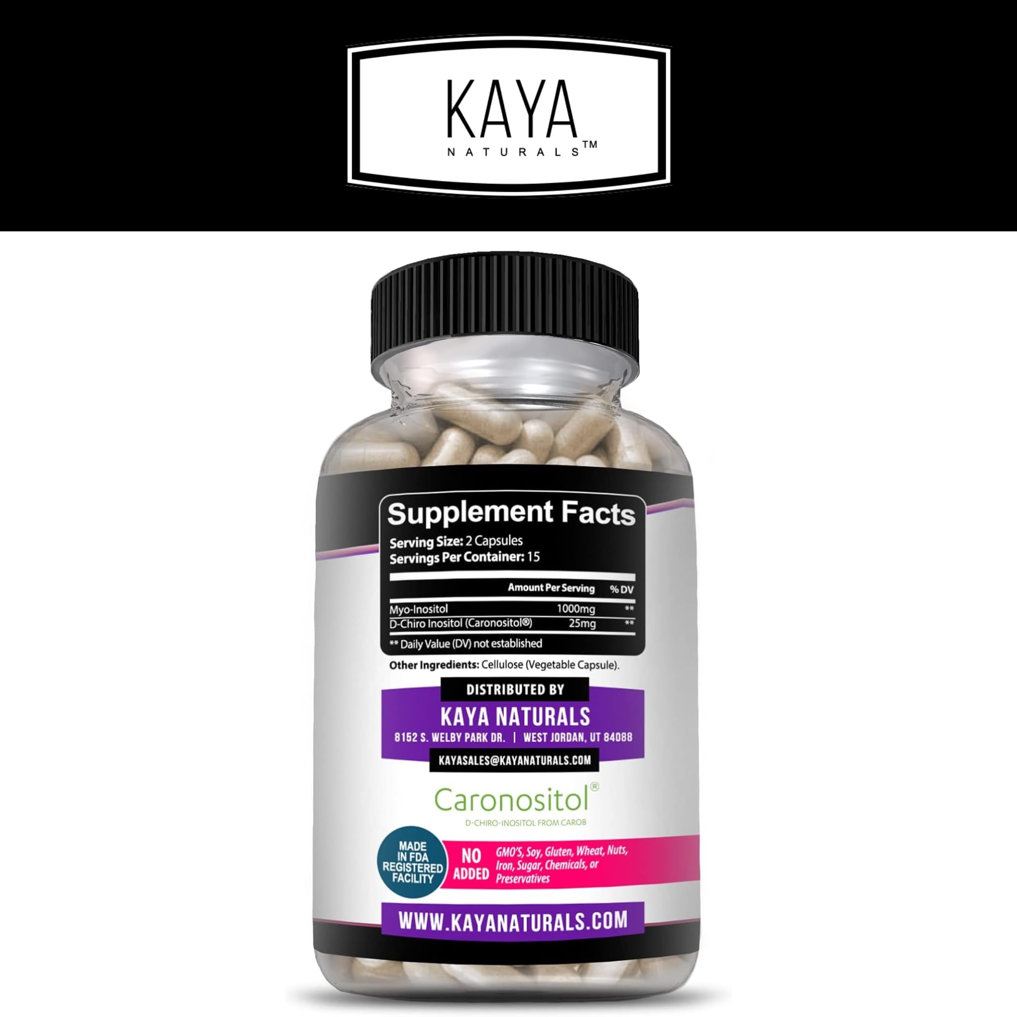 Kaya Naturals capsules close-up showing easy-to-swallow design.
