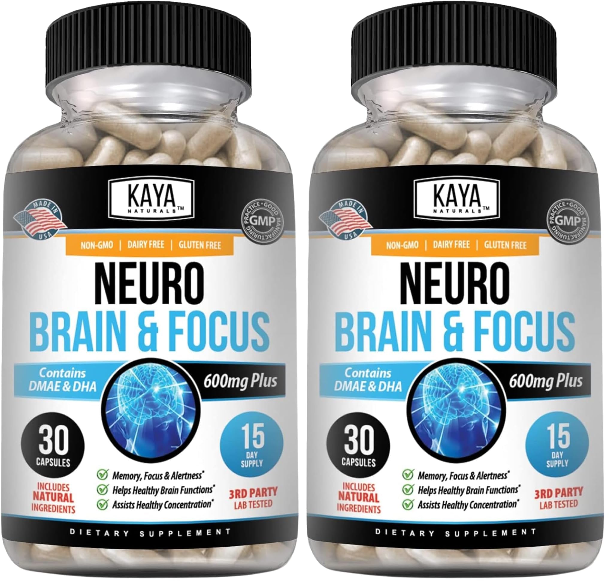 Kaya Naturals Neuro Brain bottle front showing packaging for focus support and daily mental energy