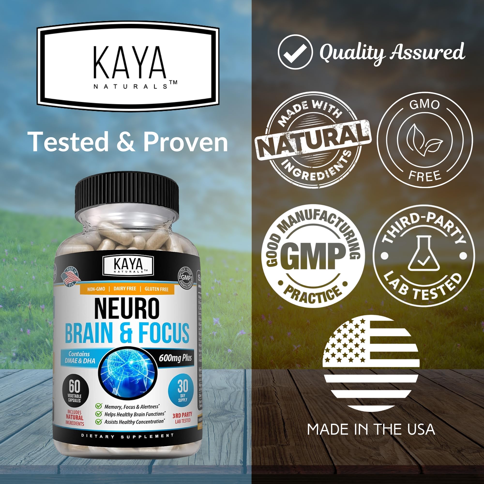 Kaya Naturals Neuro Brain bottle pour illustrating convenient daily dosing