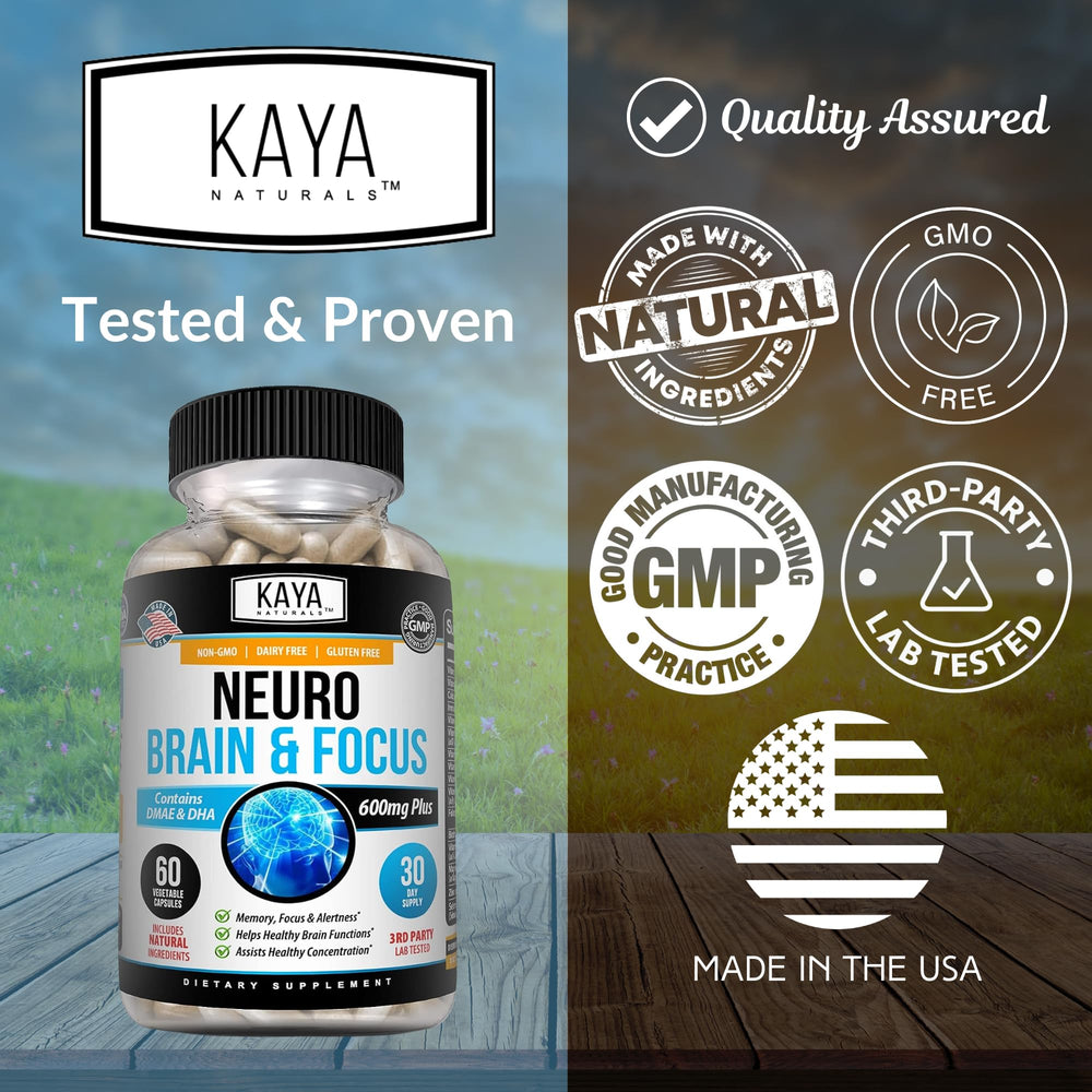 Kaya Naturals Neuro Brain bottle pour illustrating convenient daily dosing