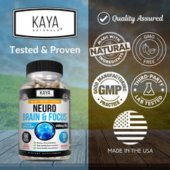 Kaya Naturals Neuro Brain bottle pour illustrating convenient daily dosing