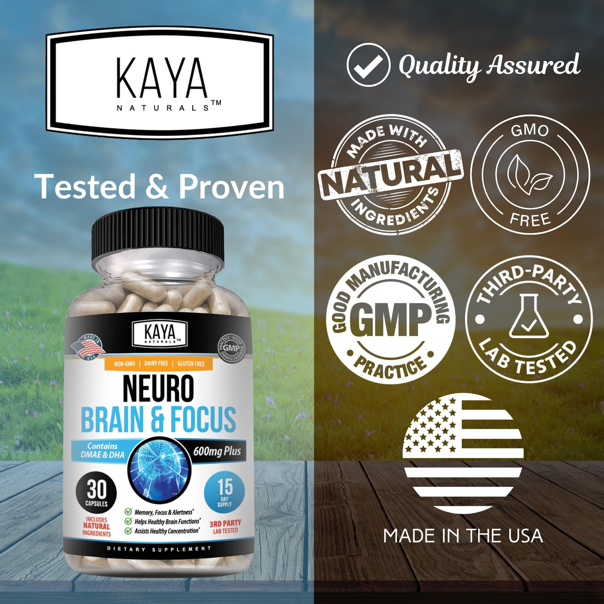 Kaya Naturals Neuro Brain capsules closeup for quick intake