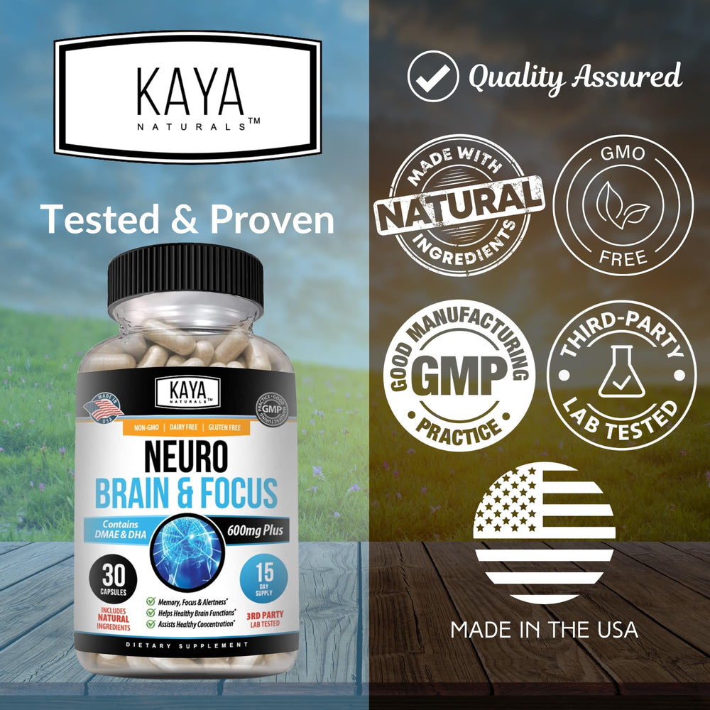 Kaya Naturals Neuro Brain capsules closeup for quick intake