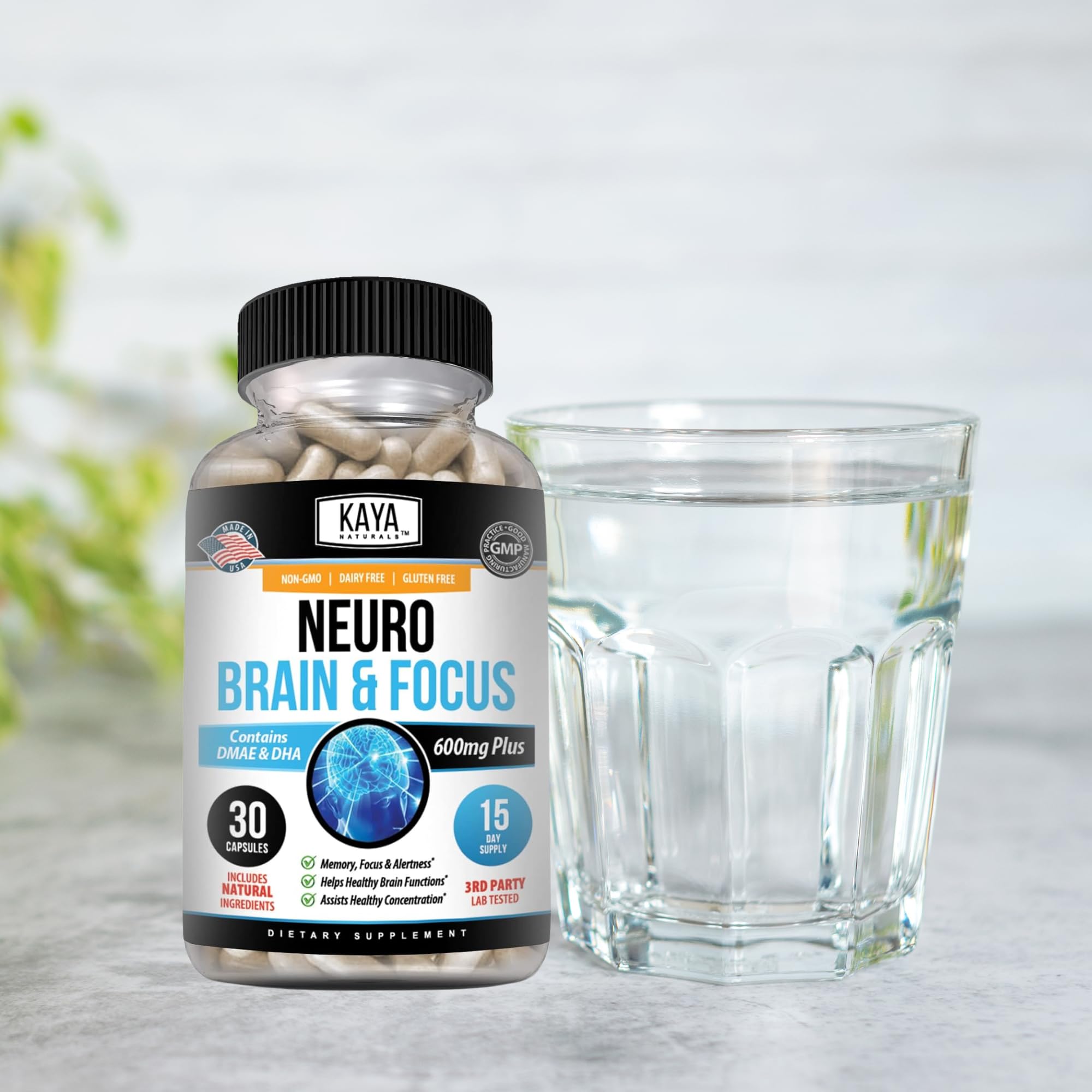 Kaya Naturals Neuro Brain ingredients closeup suggesting targeted nootropic support