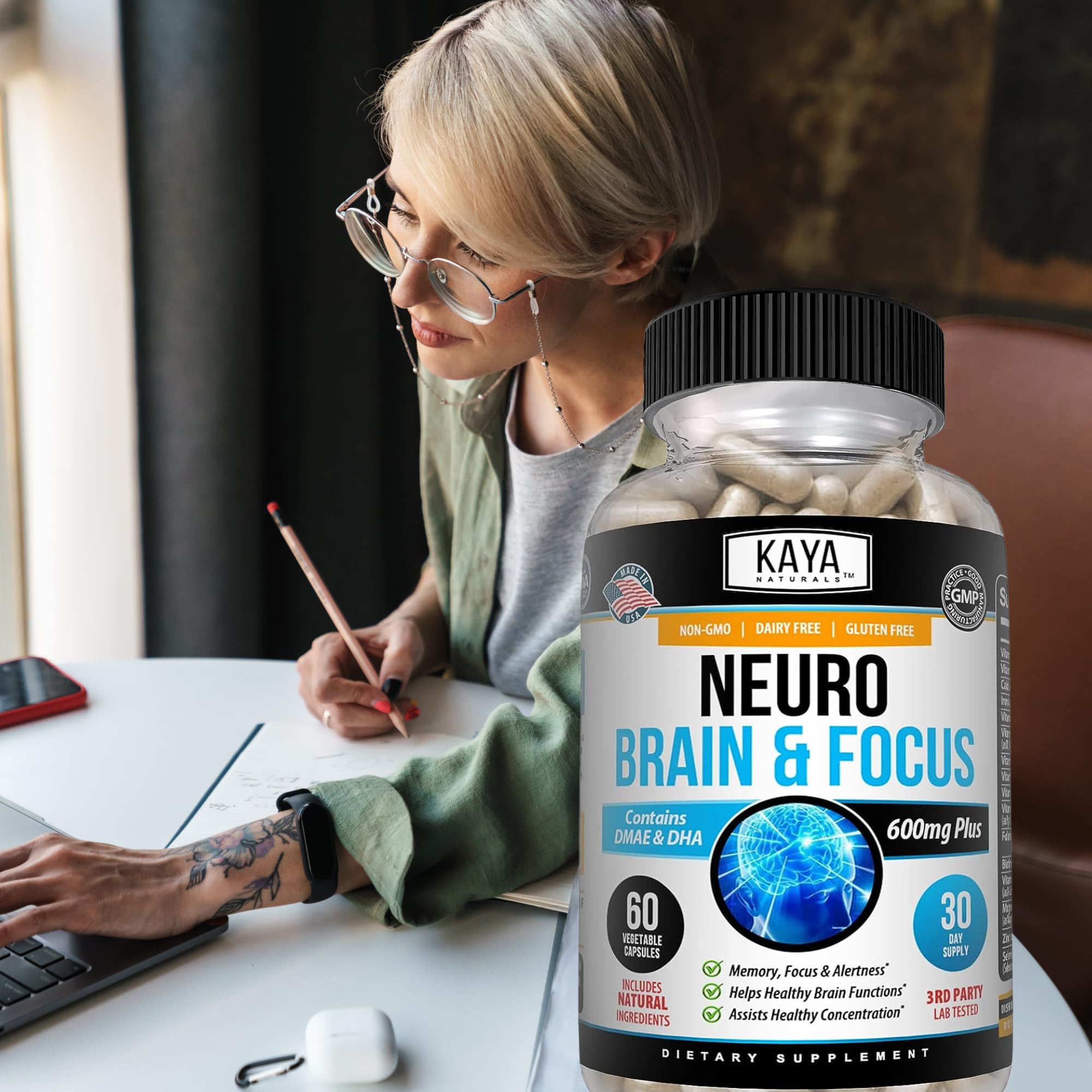 Study setup featuring Kaya Naturals Neuro Brain for memory support use