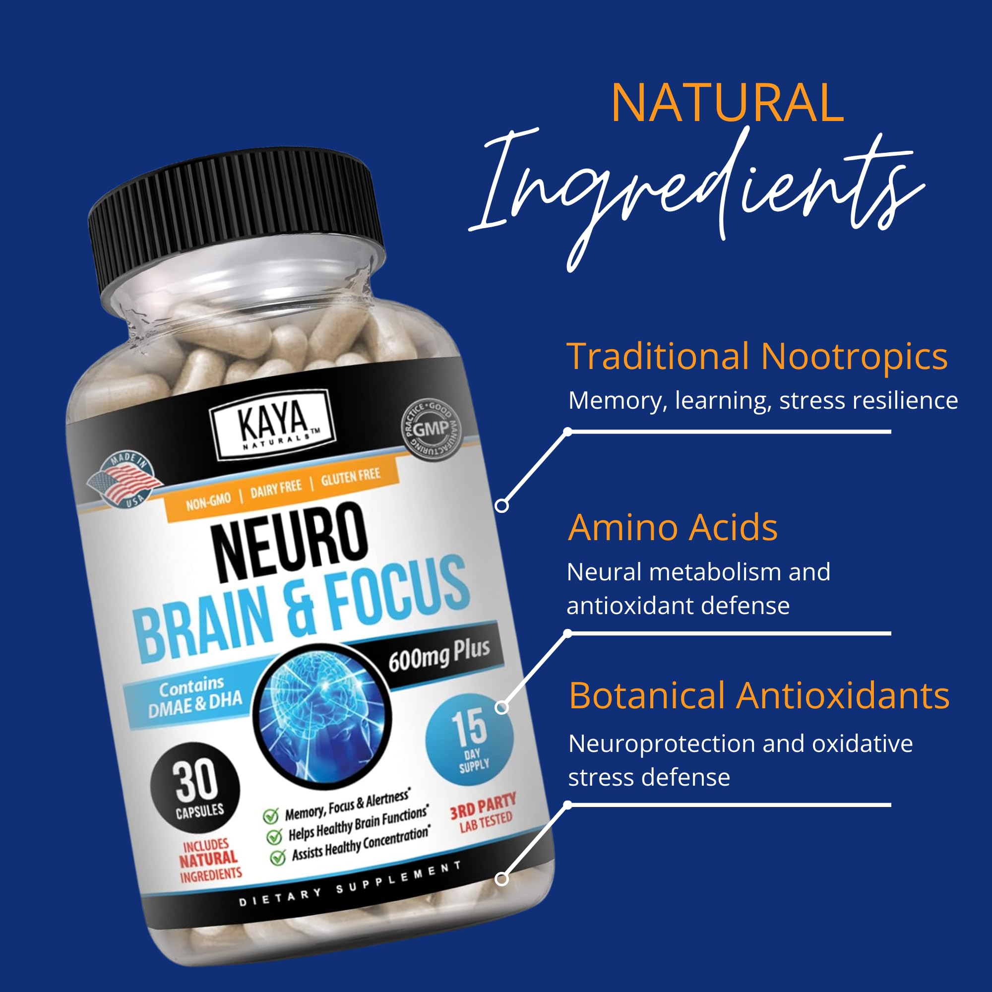 Kaya Naturals Neuro Brain package box displaying cognitive support message