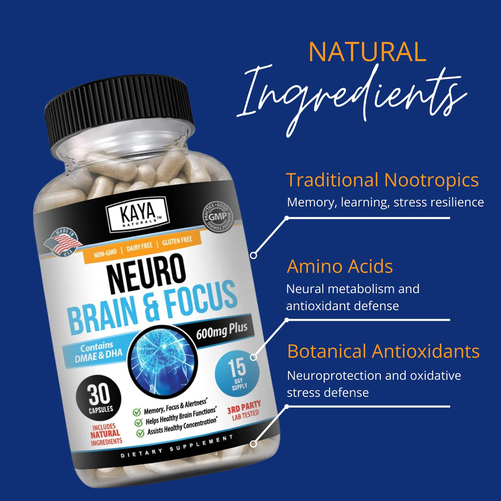 Kaya Naturals Neuro Brain package box displaying cognitive support message