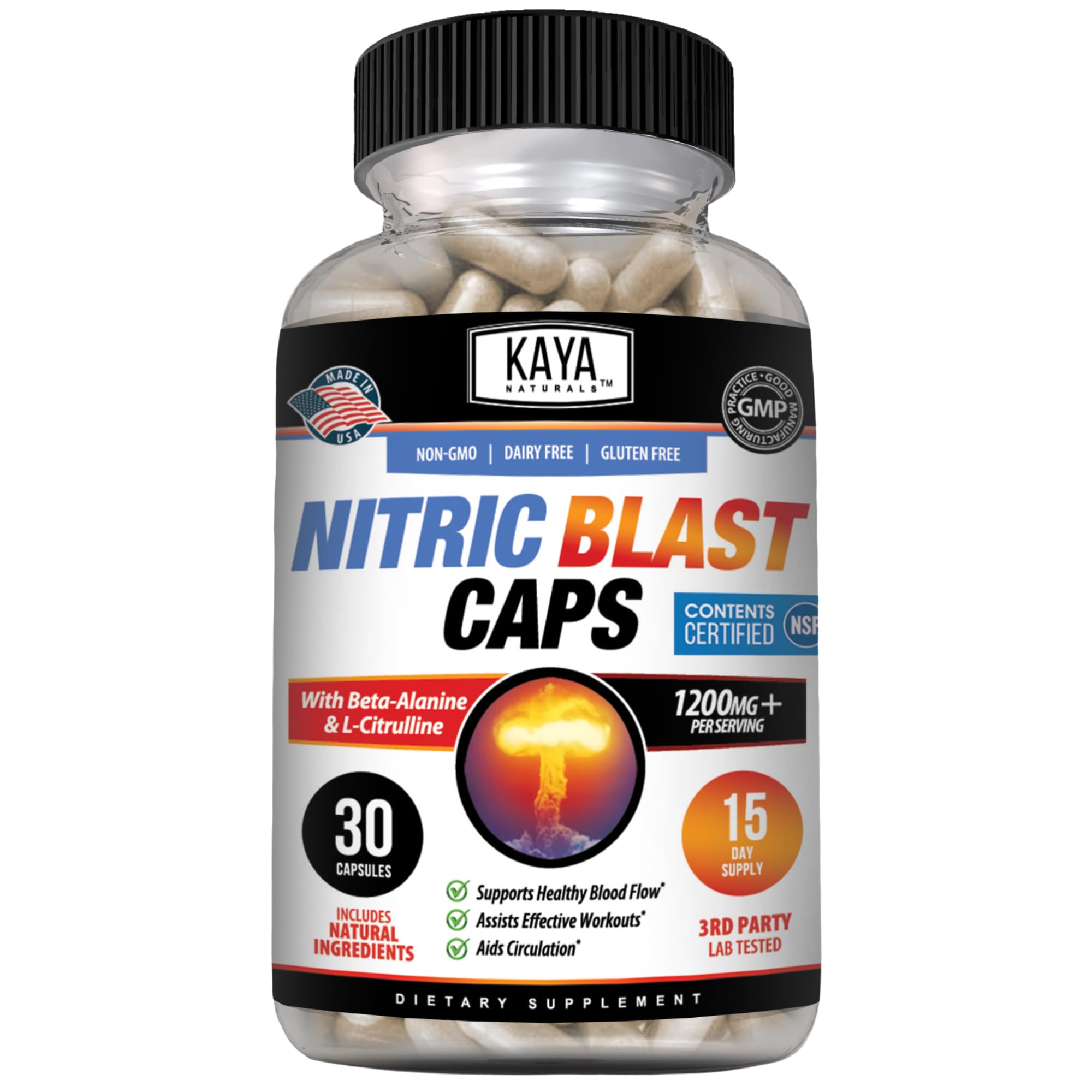 Kaya Naturals Nitric Blast bottle front showing natural energy support
