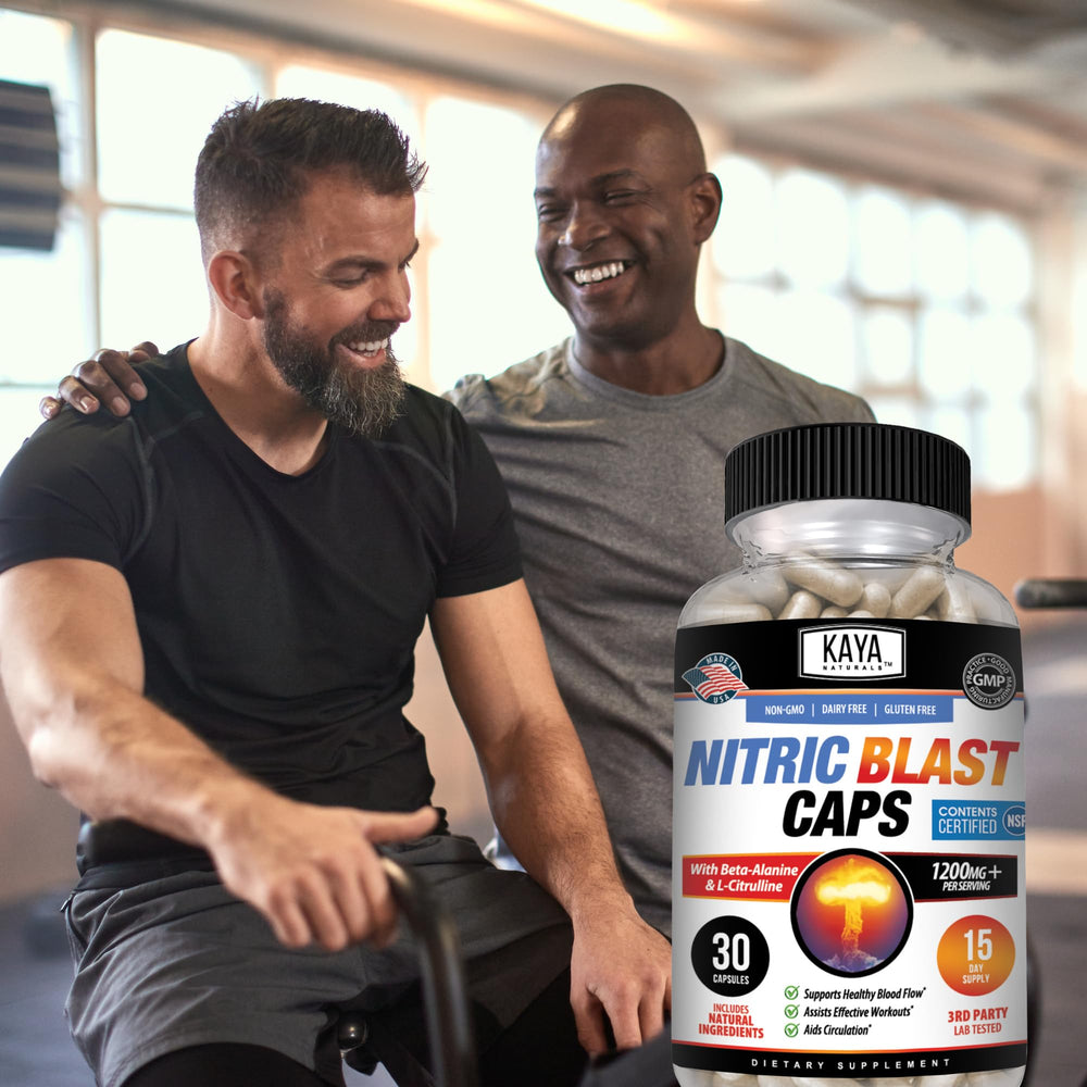 Pre-workout scene featuring Kaya Naturals Nitric Blast for training readiness