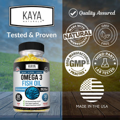 Kaya Naturals Omega-3 bottle front showcasing 60-count packaging.
