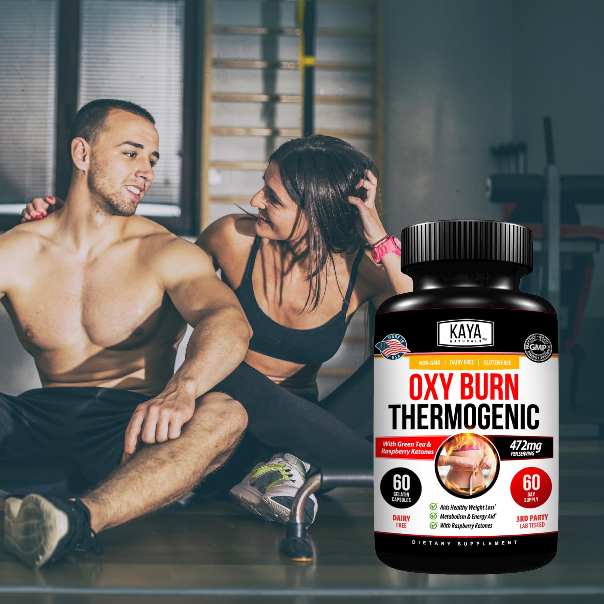 Kaya Naturals Oxy Burn lifestyle shot near fitness gear.