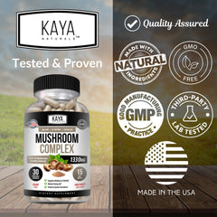 Kaya Naturals mushroom variety image shows ten potent fungi