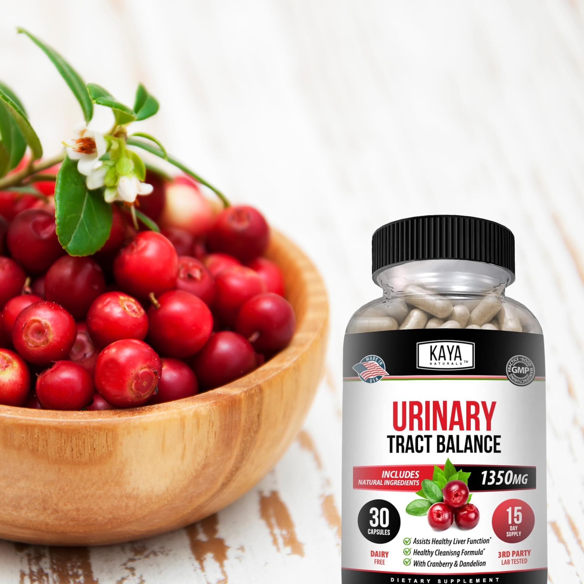 Kaya Naturals product box packaging communicates natural, vegan-friendly urinary health support.