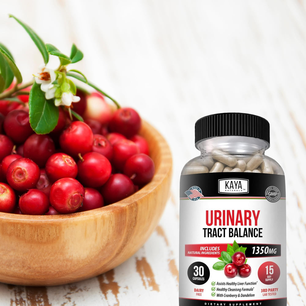 Kaya Naturals product box packaging communicates natural, vegan-friendly urinary health support.