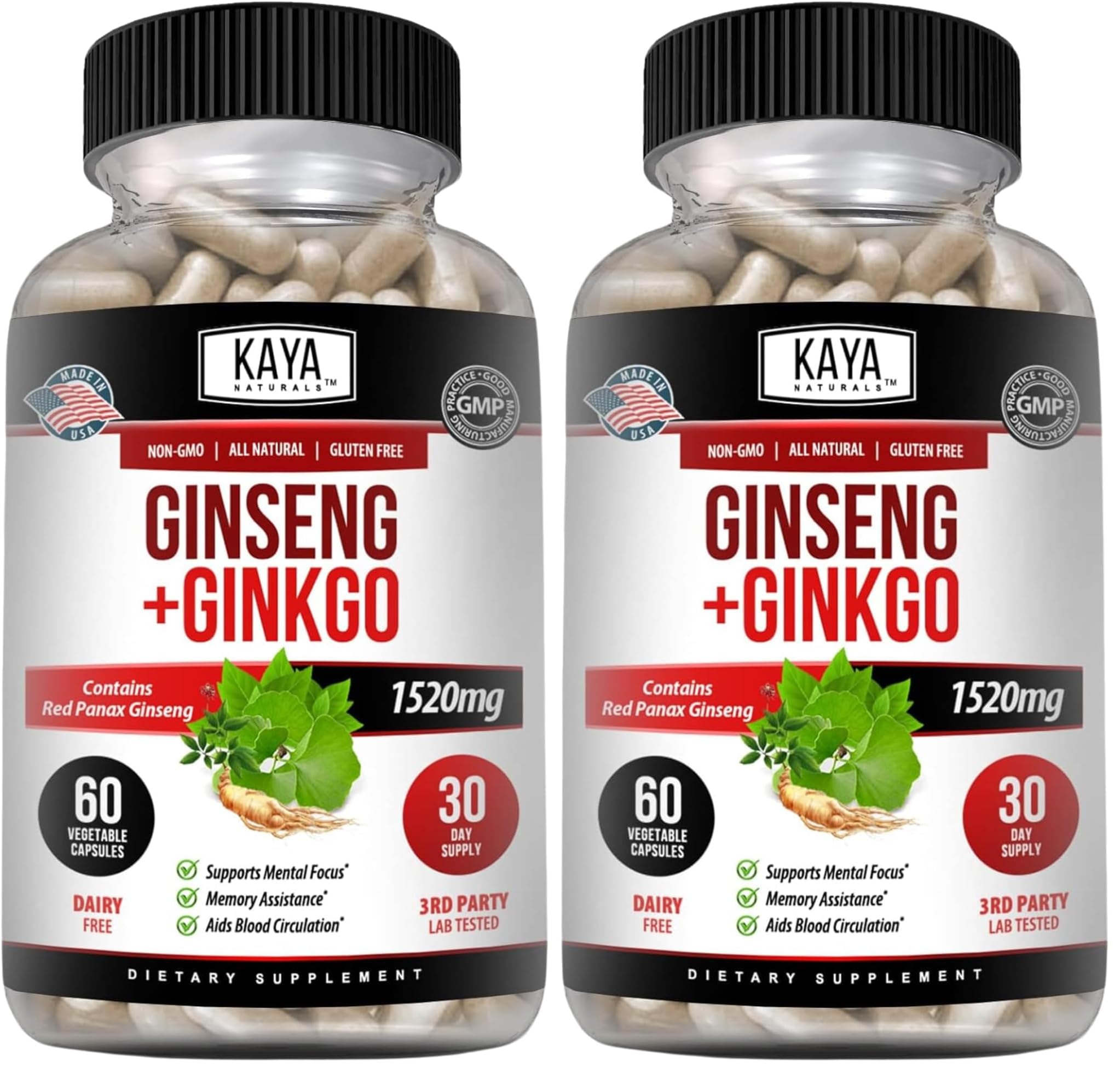 Kaya Naturals Red Panax Ginseng bottle front may support daily focus and mental clarity.