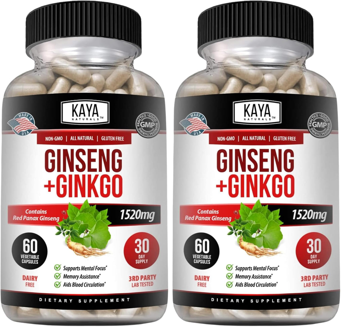 Kaya Naturals Red Panax Ginseng bottle front may support daily focus and mental clarity.