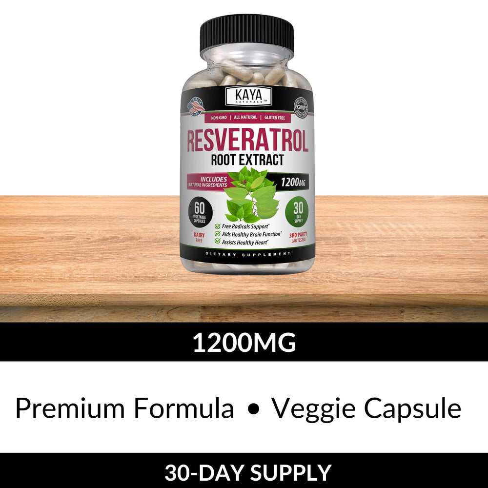 Kaya Naturals Resveratrol on a kitchen counter ready for daily routine