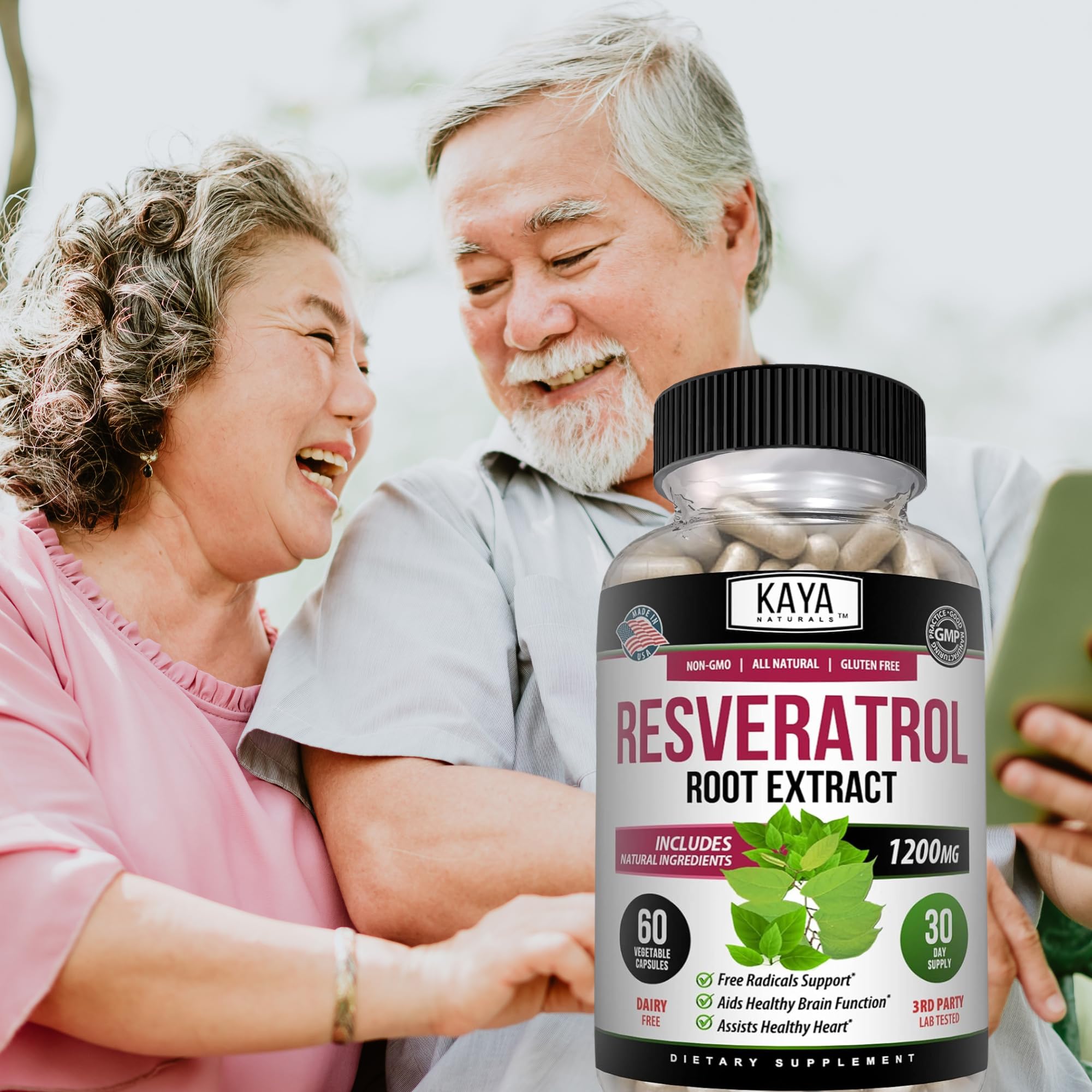 Kaya Naturals Resveratrol bottle in a calm lifestyle setup signaling everyday wellness