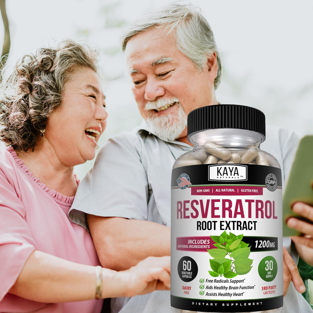 Kaya Naturals Resveratrol bottle in a calm lifestyle setup signaling everyday wellness