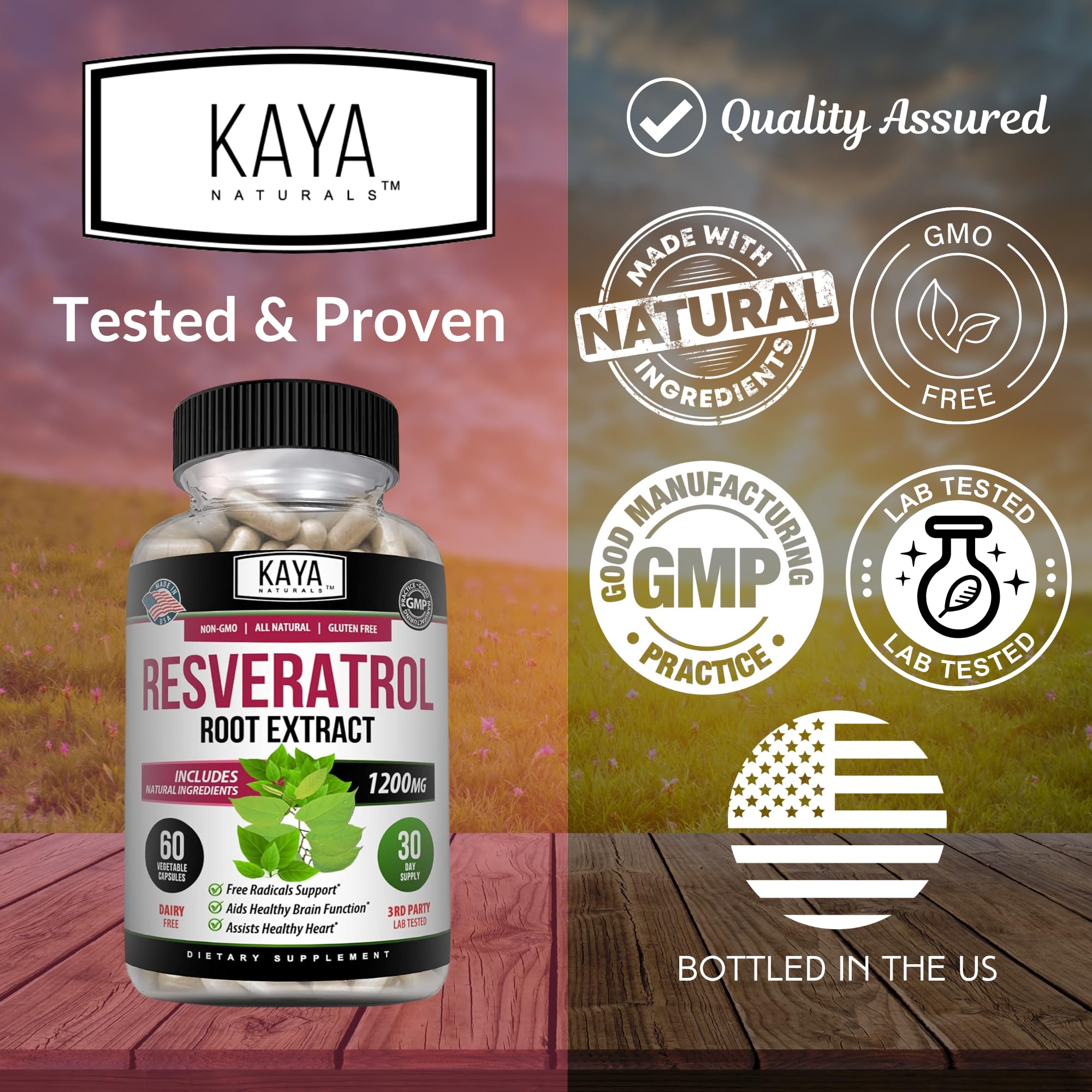 Kaya Naturals Resveratrol capsule close-up on a clean surface