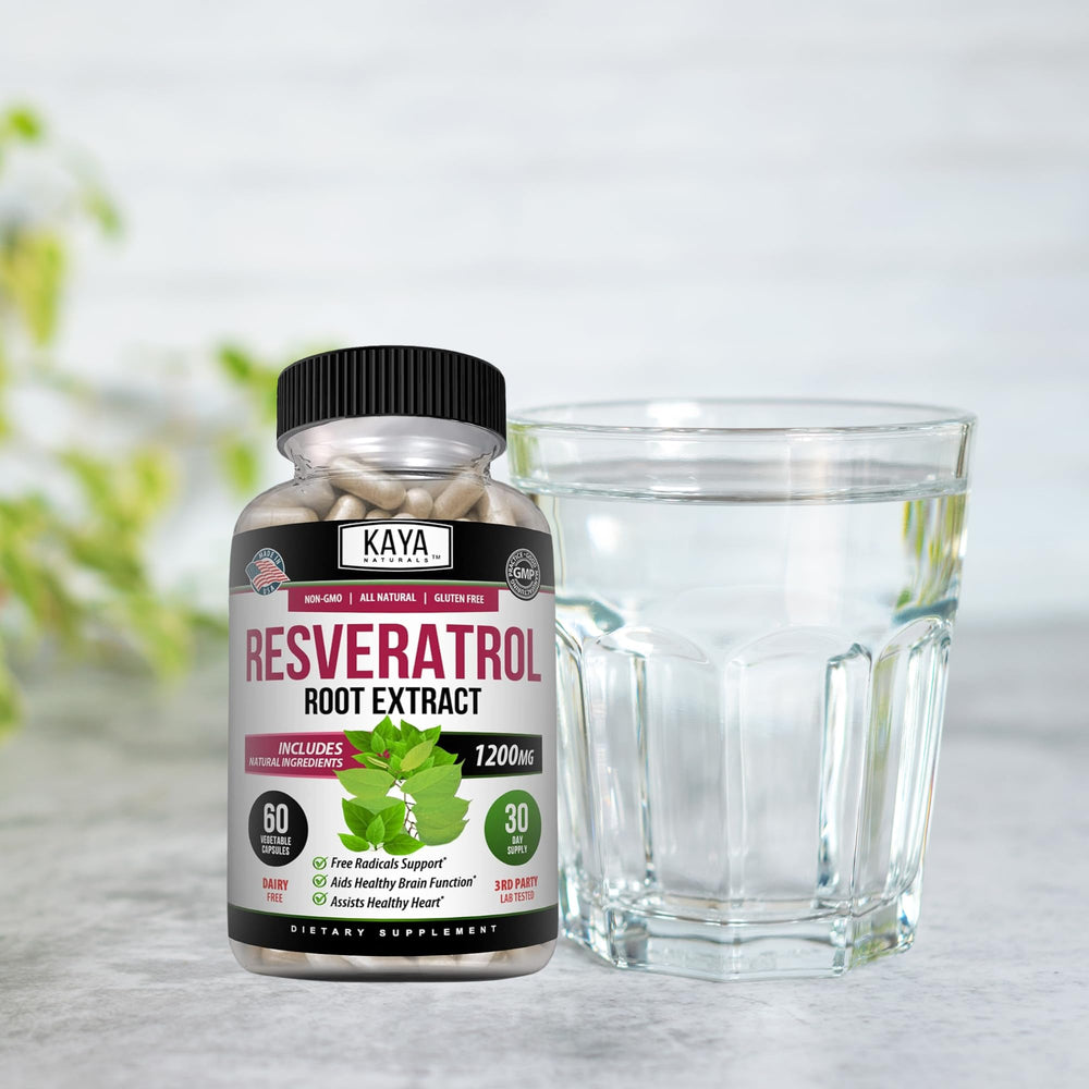 Kaya Naturals Resveratrol with a glass of water for easy daily intake