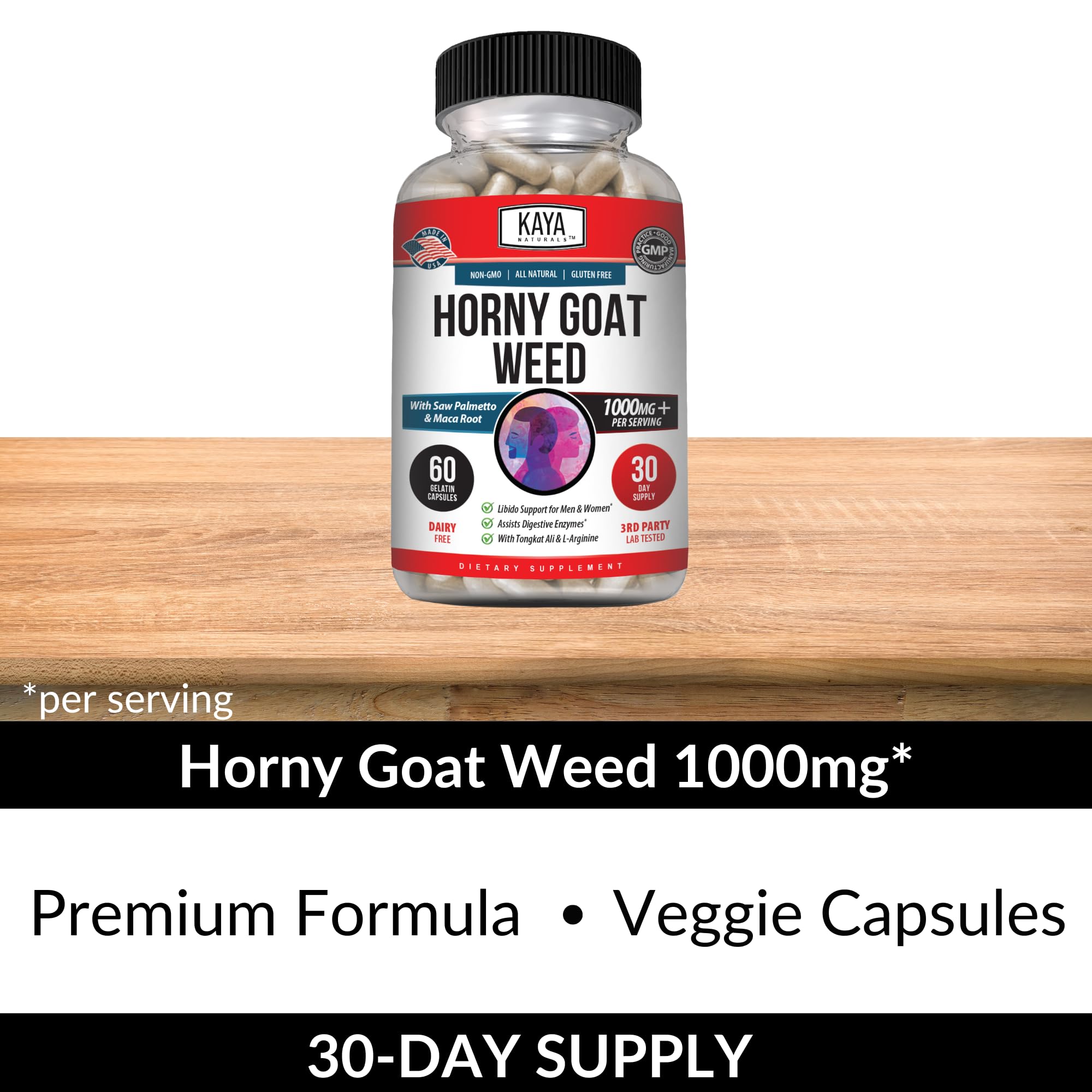 Kaya Naturals arginine-enhanced capsules support routine vitality and wellness.