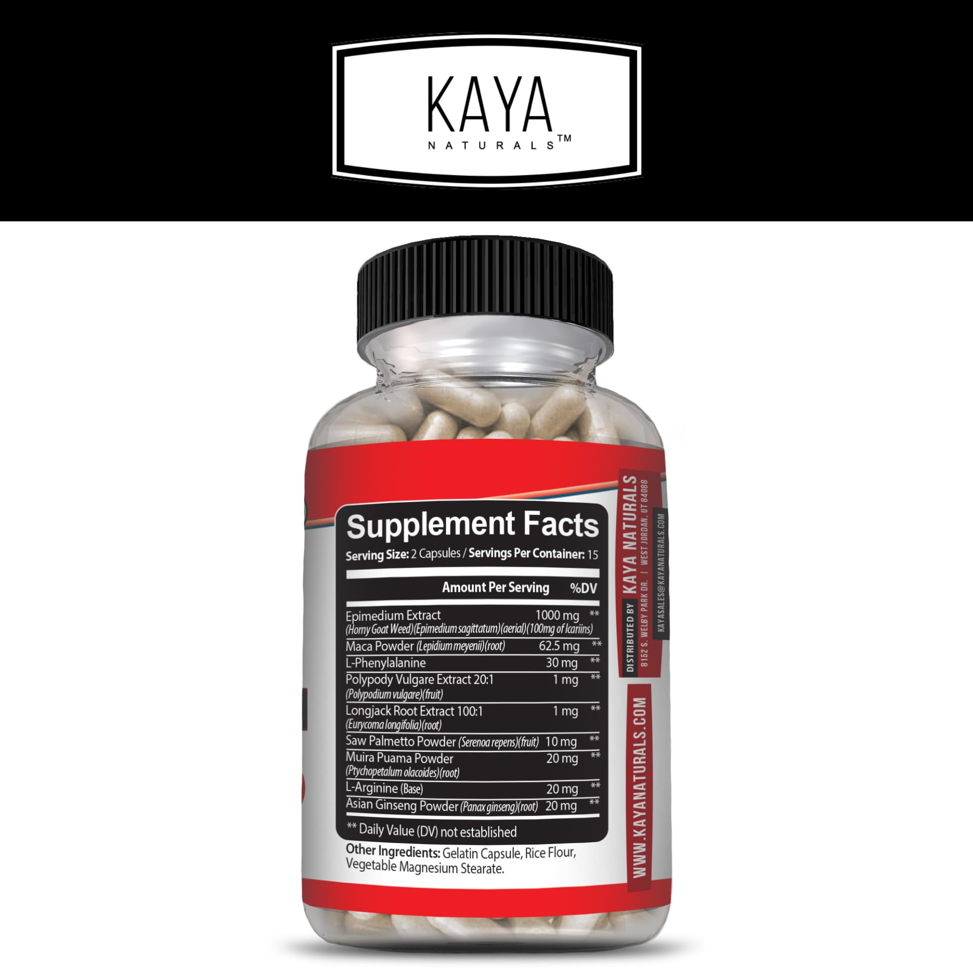 Kaya Naturals maca capsules ready for daily vitality and steady energy.