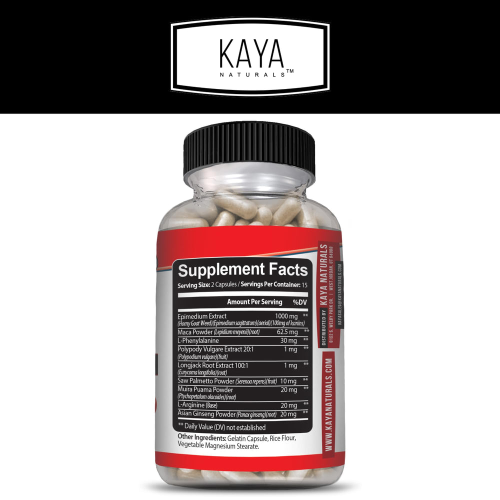 Kaya Naturals maca capsules ready for daily vitality and steady energy.