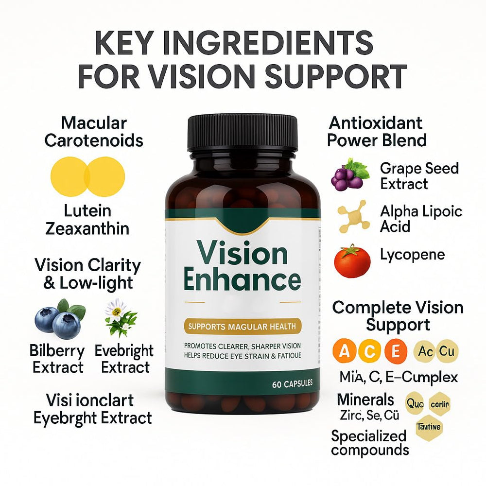 KBSBUBB Vision Enhance Pro ingredients chart shows carotenoids and vitamins