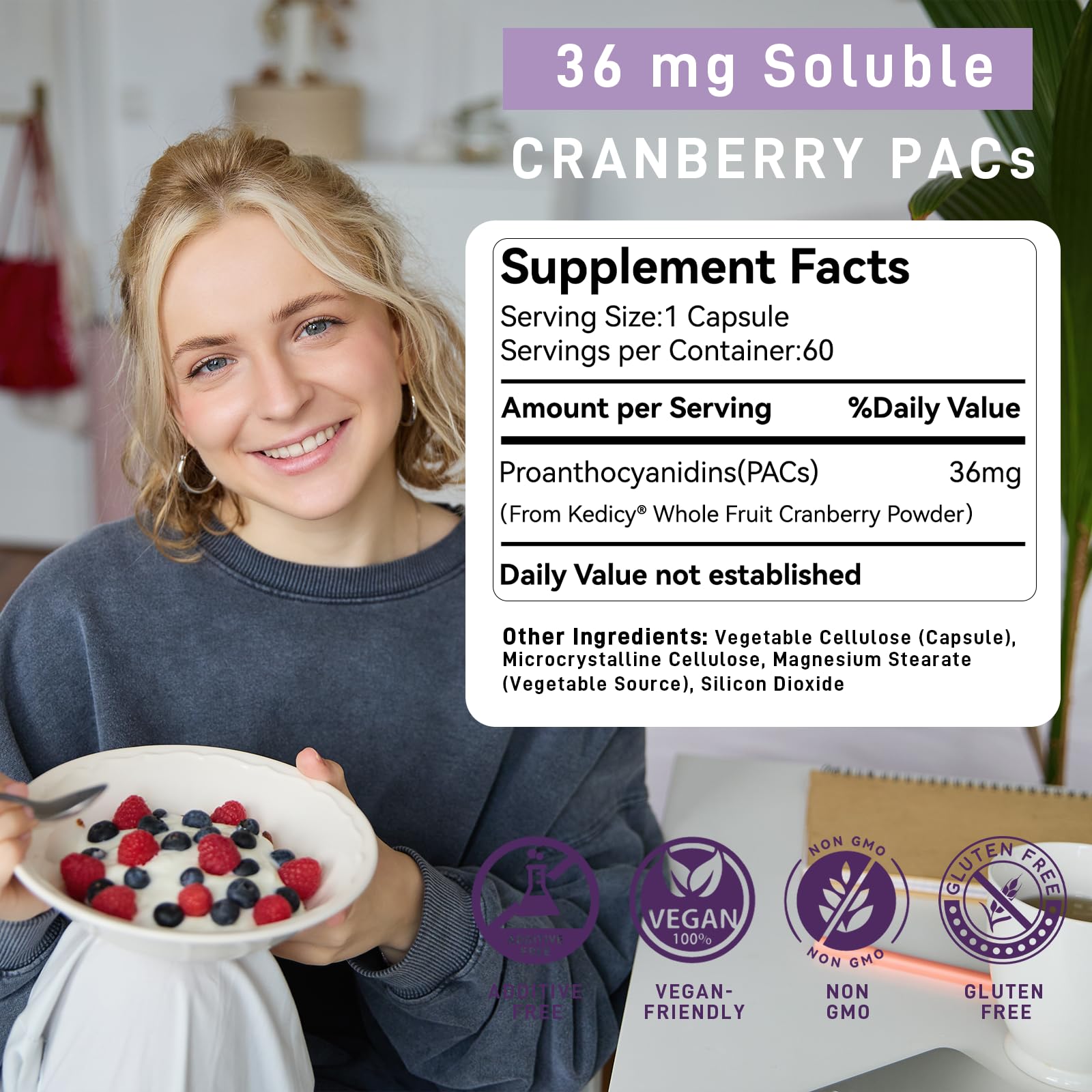 Kedicy Cranberry Pills bottle closeup highlights the capsules and label details