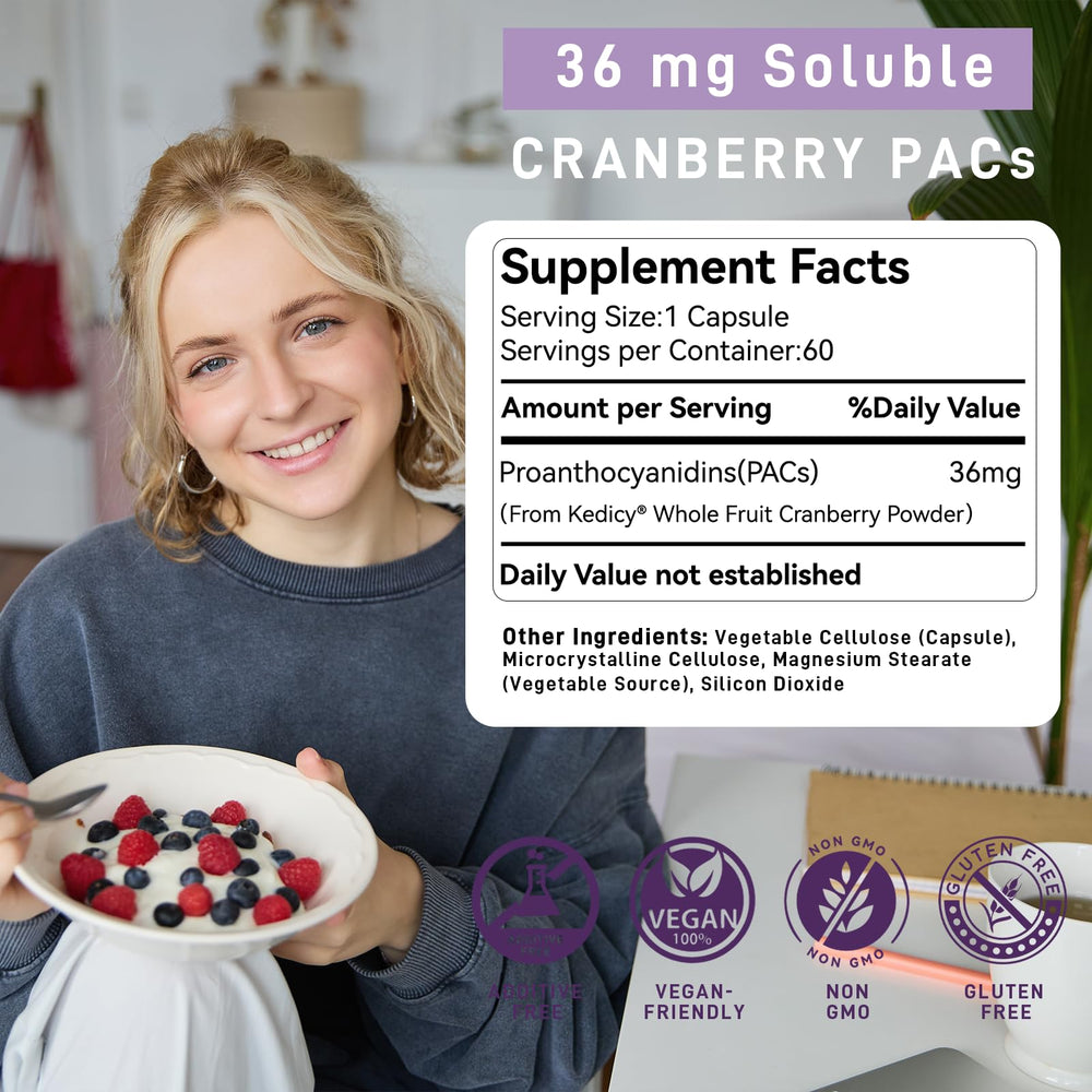 Kedicy Cranberry Pills bottle closeup highlights the capsules and label details