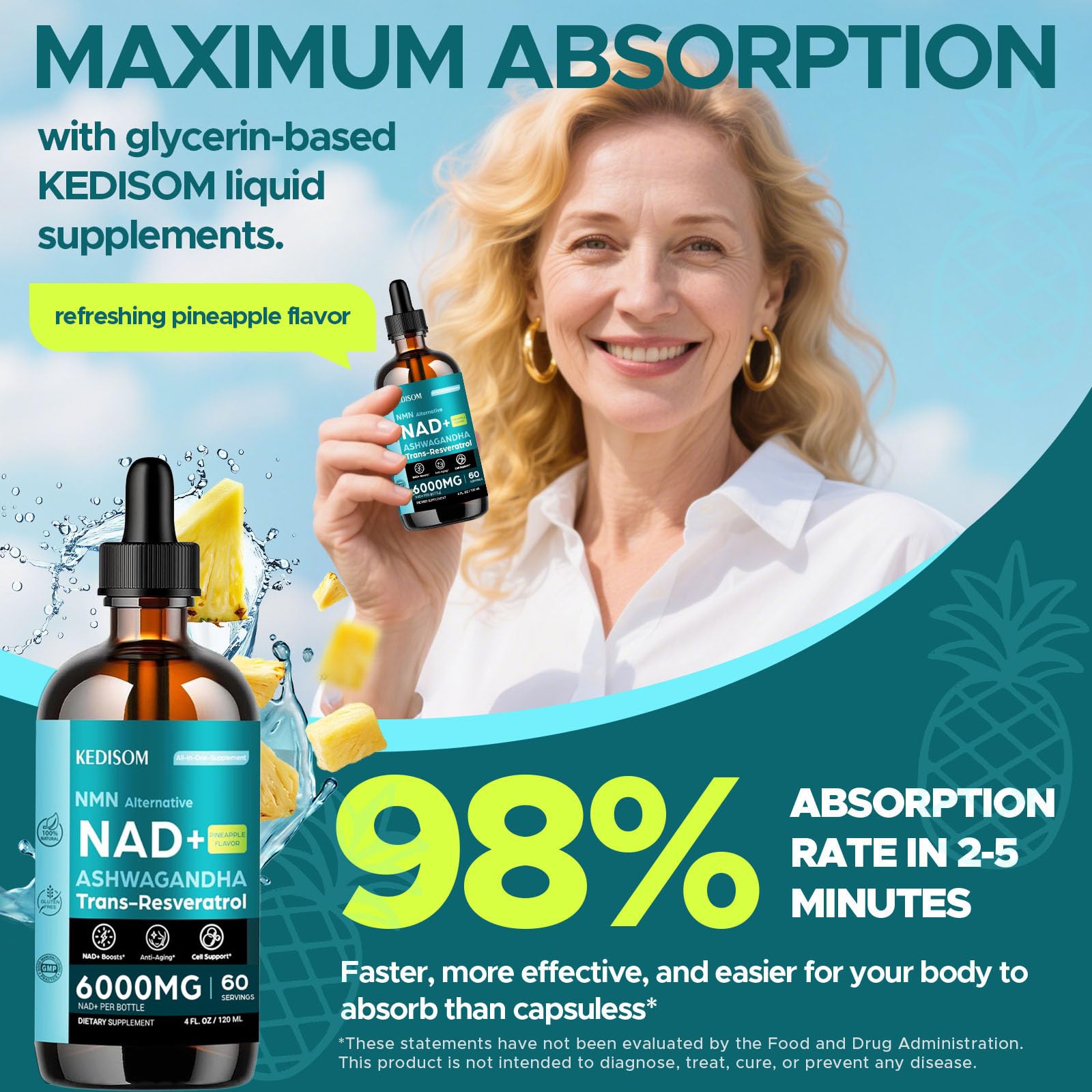 KEDISOM NAD product, gluten and dairy-free formulation for clean sourcing.