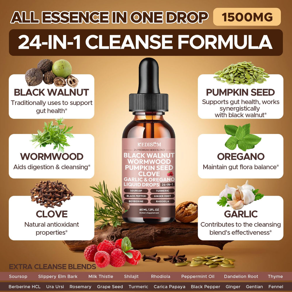 KEDISOM 24-in-1 tincture dropper closeup shows precise dosing for easy gut support.