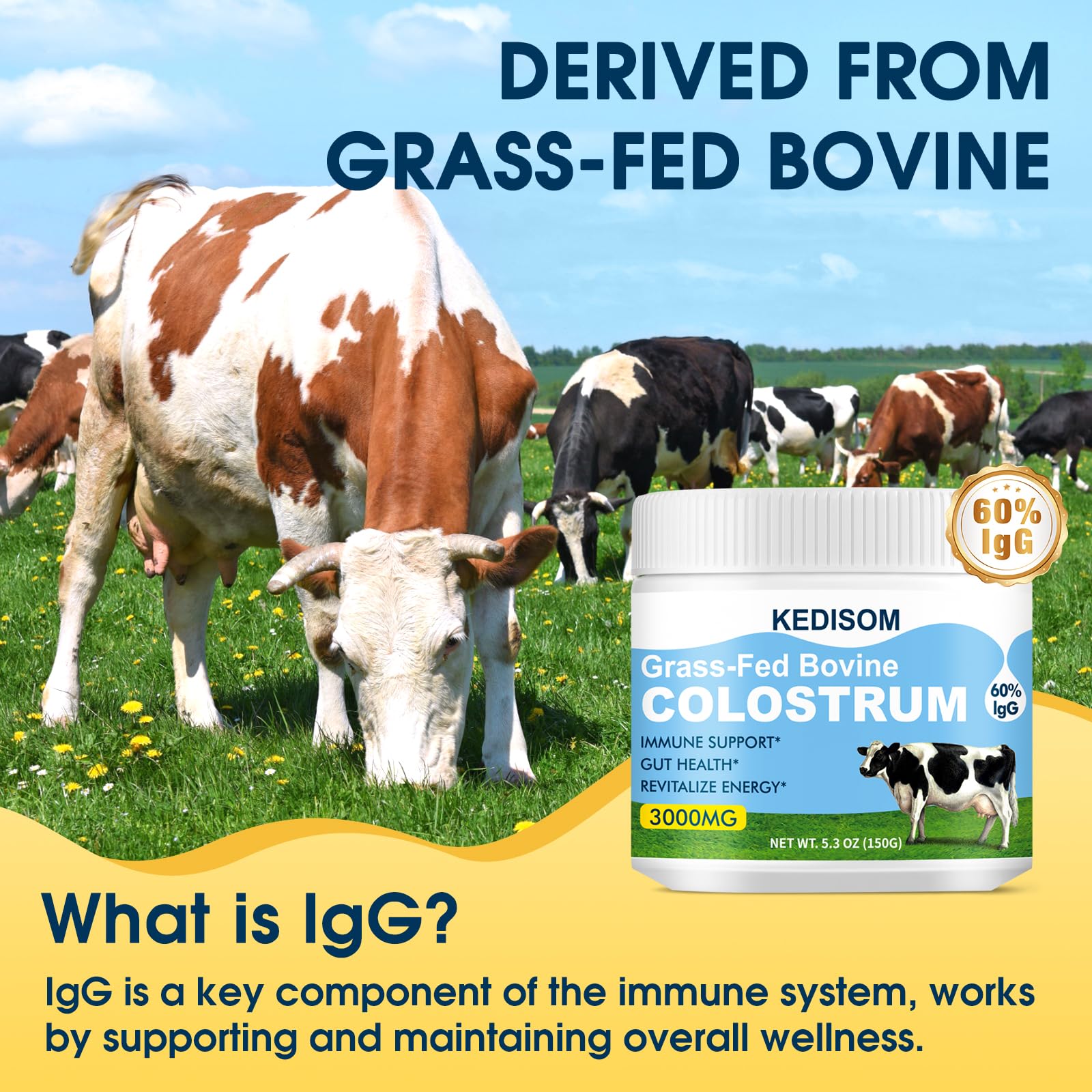 KEDISOM USA-sourced ethical colostrum label emphasizing responsible sourcing