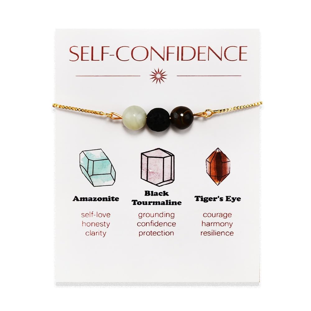 Kefley Self-Confidence Bracelet with Tiger Eye, Amazonite, and Black Tourmaline for balanced energy.