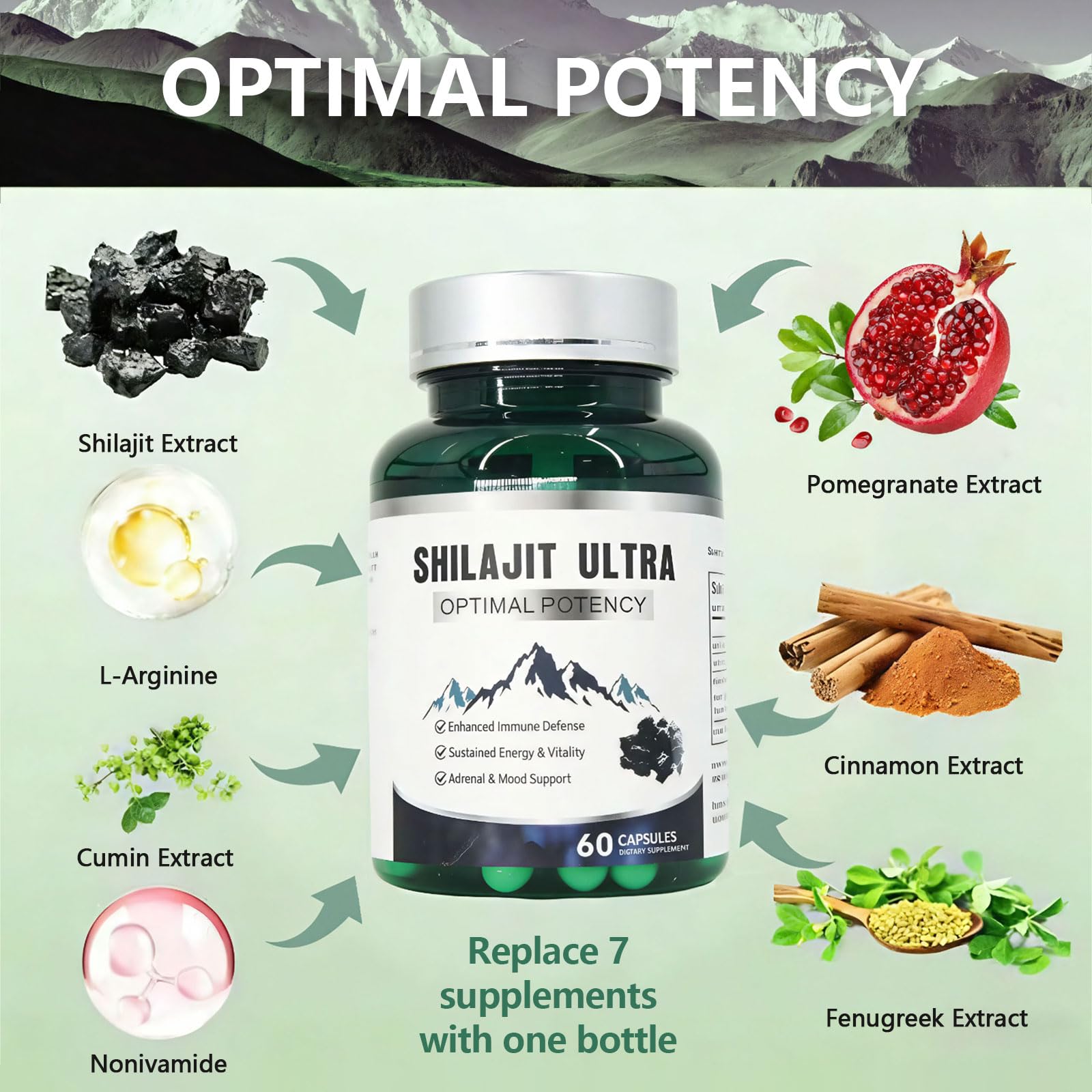 KEGECOL Shilajit capsules with L-arginine, suggesting enhanced daytime stamina