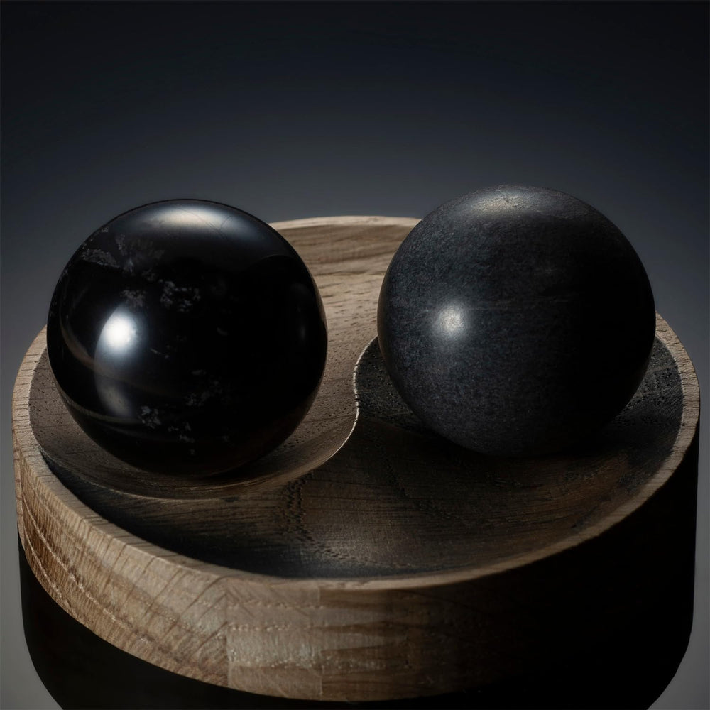Keled Rocks two-ball set on stand for calming desk ritual
