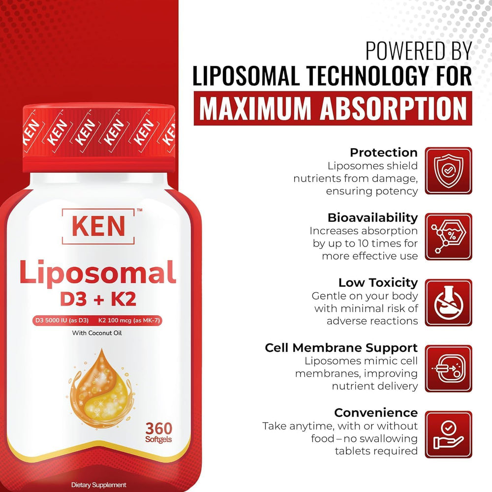 KEN Liposomal D3+K2 daily use softgel for routine wellness